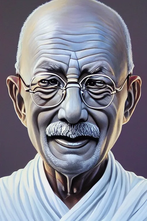Image similar to portrait of nuclear ghandi statue by artgerm, rhads