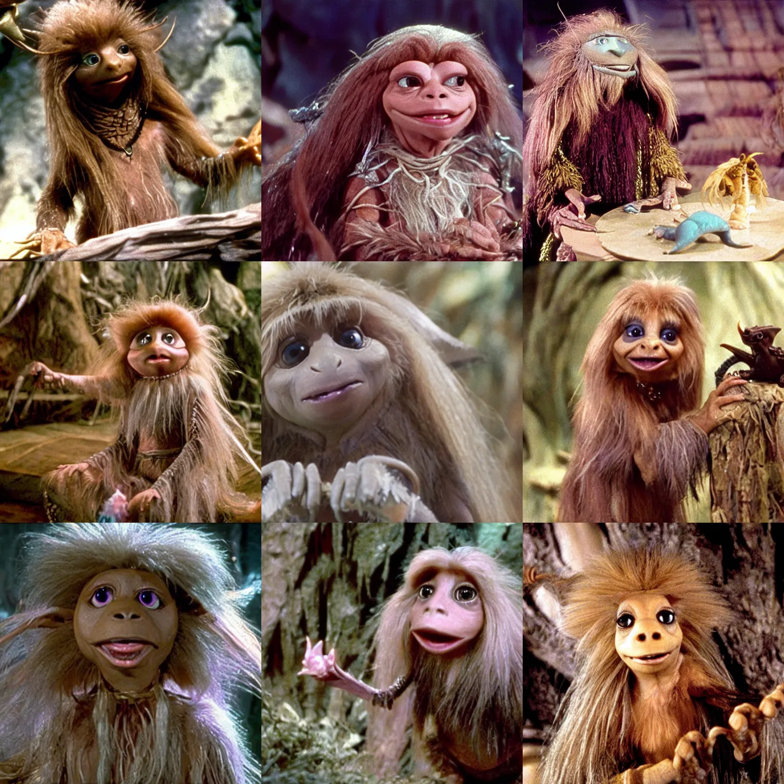 Prompt: A still of a cute creature in The Dark Crystal (1982)