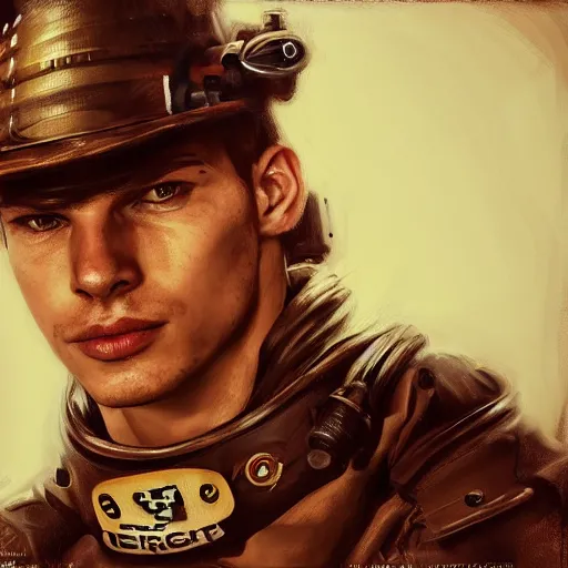 Image similar to portrait of max verstappen, face to camera, steampunk art, realistic face,, super high detail, super high quality, talented artist, trending on artstation, machinarium