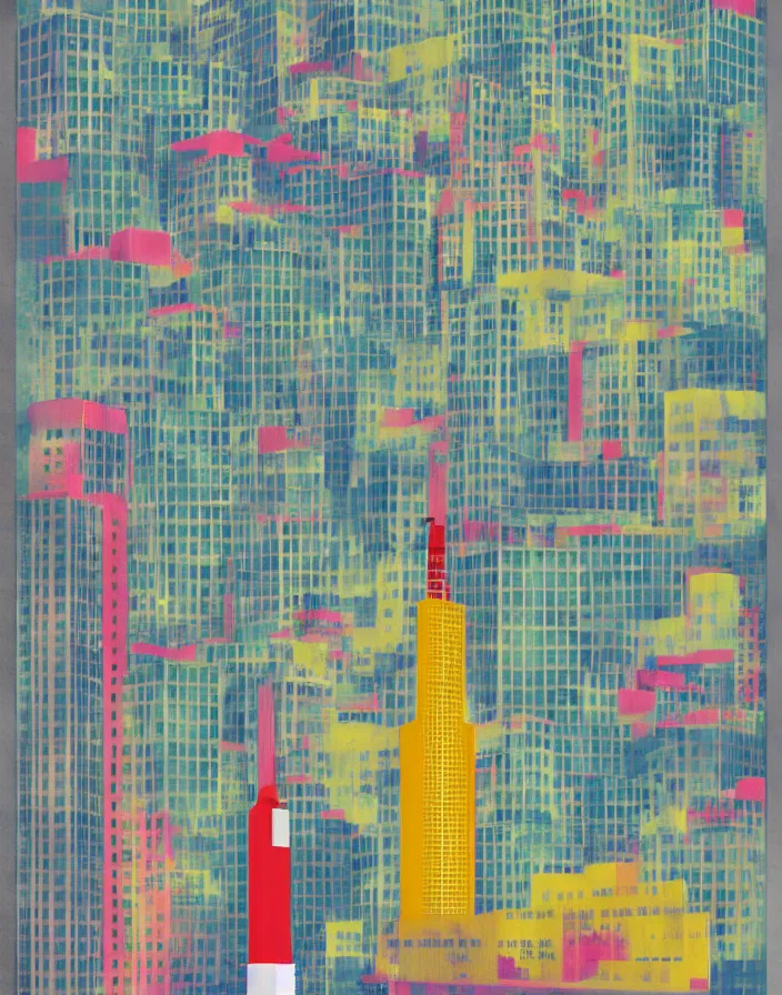 Prompt: fukuoka tower, a collage painting, in the style of wes anderson, lola dupre, david hockney, isolated on negative white space background dark monochrome fluorescent spraypaint accents volumetric octane render, no double figure