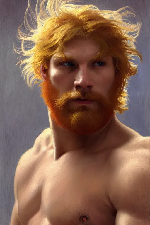 Prompt: painted portrait of rugged fat orange cat, god of thunder, greek god, white hair, masculine, powerful, handsome, upper body, white robe, muscular, hairy torso, fantasy, intricate, elegant, highly detailed, digital painting, artstation, concept art, smooth, sharp focus, illustration, art by gaston bussiere and alphonse mucha