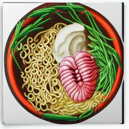 Image similar to anatomical diagram of instant noodle cup, by maria sibylla merian, styrofoam instant ramen cup, maruchan