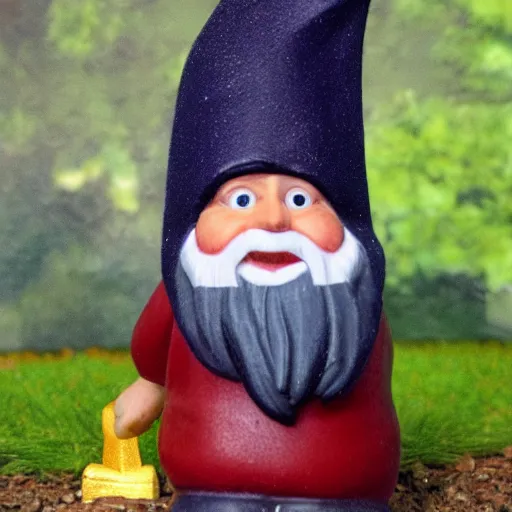 Prompt: Gnome George Floyd steals a car in my yard, high detail photo