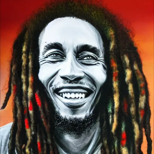 Prompt: hyper realistic portait of an older bob Marley