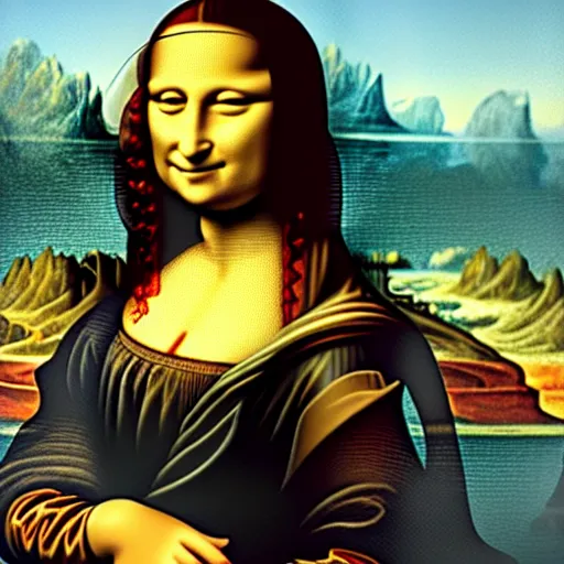 Image similar to mona lisa getting hype at the club