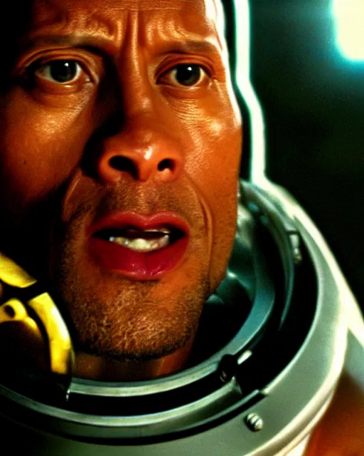 Prompt: film still close up shot of dwayne johnson in the movie 2 0 0 1 a space odyssey. photographic, photography