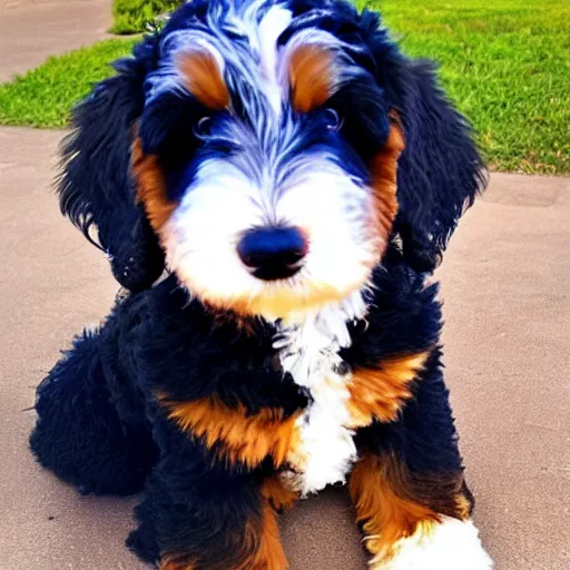 Image similar to bernedoodle with Disney eyes