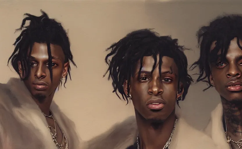Prompt: painting of young thug and playboi carti by roberto ferri