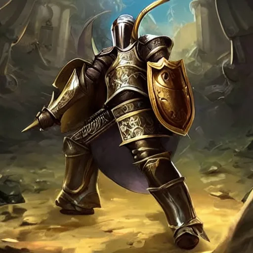 Image similar to new league of legends champion: a knight in full gilded medieval armor wielding a long bull whip