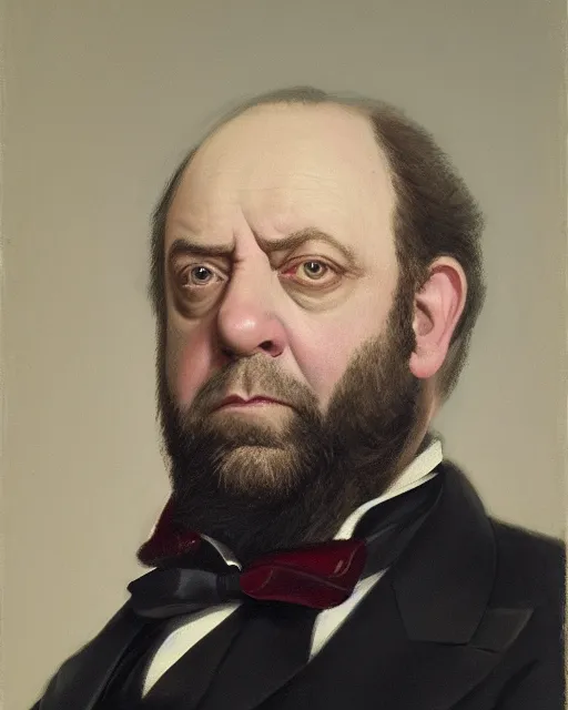 Prompt: portrait of paul giamatti portraying united states president ulysses s. grant, oil on canvas by william sidney mount, 1 8 6 8, trending on artstation