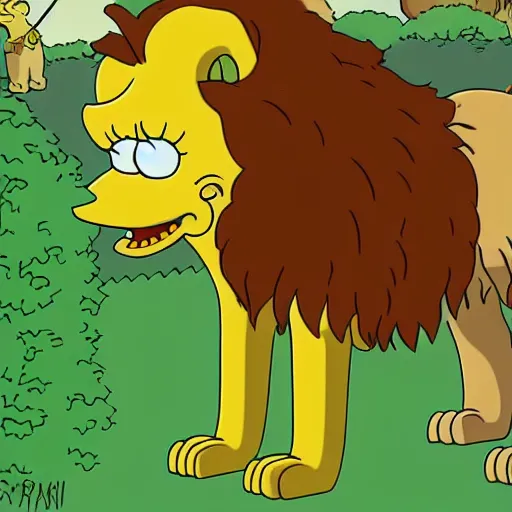 Image similar to a realistic photo of a lion in the series the simpsons