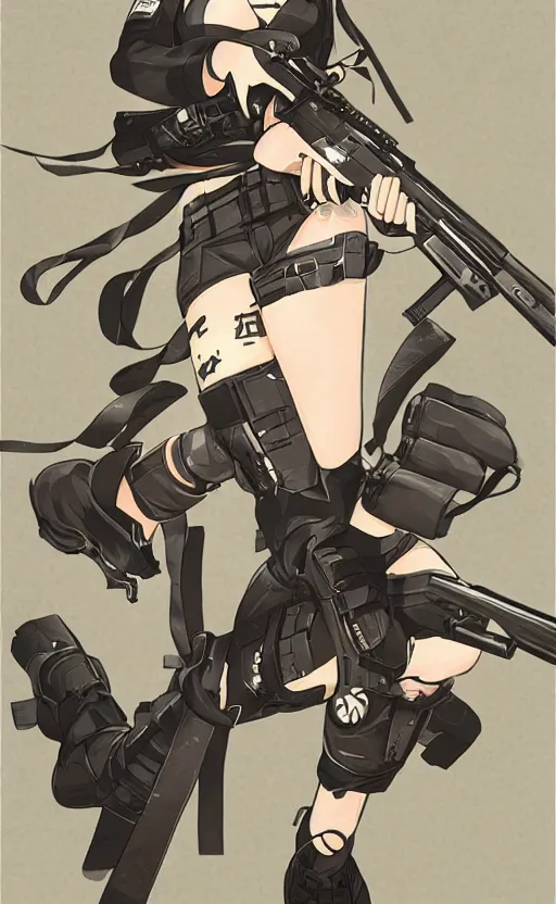 Image similar to girl, trading card art, empty hands, girls frontline game, matte, 150mm, illustration, by akio watanabe