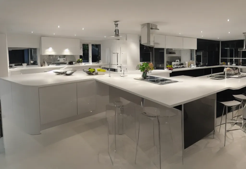 Image similar to modern kitchen with led strip lighting, homes and gardens, super detailed render, award winning,