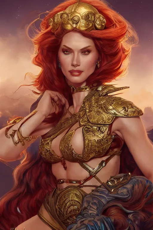 Image similar to ultra realistic illustration, teela from masters of the universe, sci - fi, fantasy, intricate, elegant, highly detailed, digital painting, artstation, concept art, smooth, sharp focus, illustration, art by artgerm and alphonse mucha