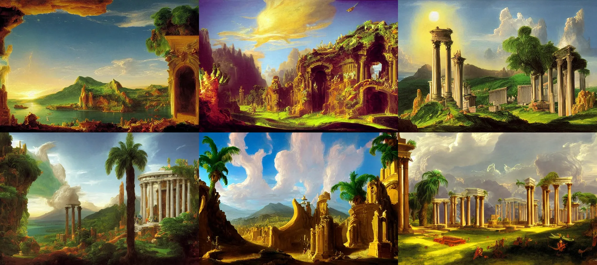 Prompt: naples necropolis in the style of dr. seuss, starships, painting by thomas cole