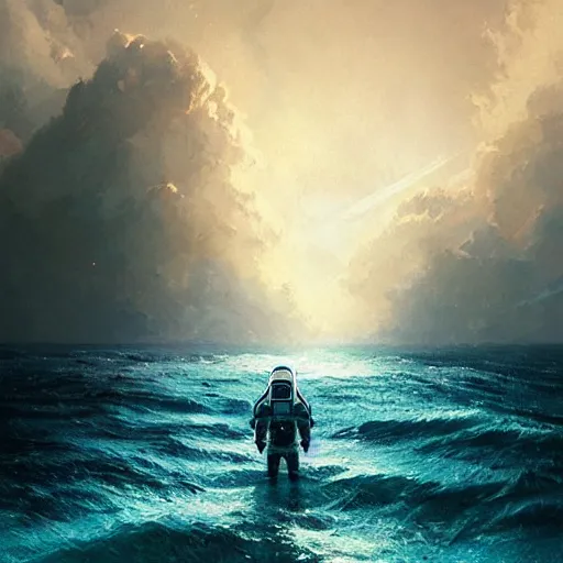 Image similar to an astronaut lost in the ocean,digital art,detailed,ultra realistic,art by greg rutkowski W 640