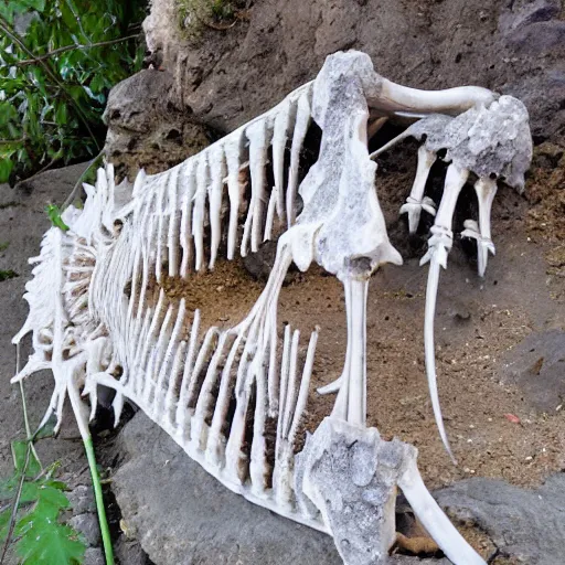 Image similar to dinosaur skeleton in a crystal geode