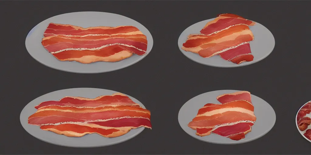 Prompt: A single strip of bacon on a plate, cgsociety, artstation, cinematic