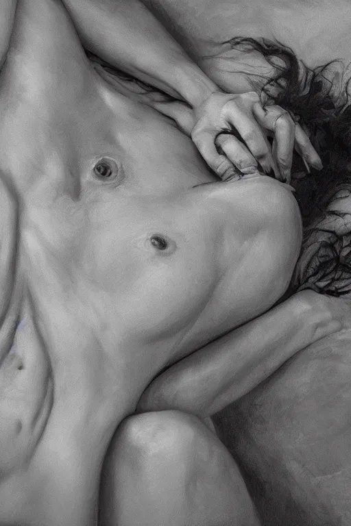 Image similar to lauren's stomach hurts after drinking too much alcohol, oil on canvas, intricate, portrait, 8 k highly professionally detailed, hdr, cgsociety