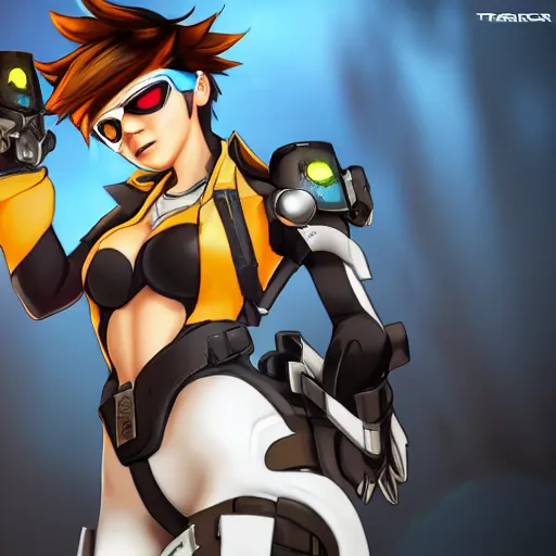 Image similar to tracer from overwatch r 3 4 h e n t a i, trending on pixiv