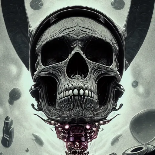 Prompt: portrait of a space pirate skull. intricate abstract. intricate artwork. nightmare fuel. terrifying. by Tooth Wu, wlop, beeple, dan mumford. octane render, trending on artstation, greg rutkowski very coherent symmetrical artwork. cinematic, hyper realism, high detail, octane render, 8k, iridescent accents, black and white
