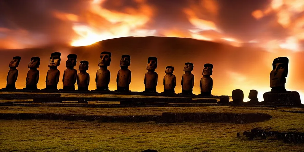 Image similar to amazing landscape photo of astronaut in easter island at dawn by Marc Adamus beautiful dramatic lighting