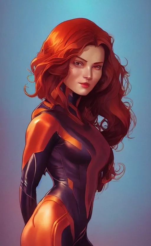 Prompt: Jean Grey, highly detailed, digital painting, artstation, facing camera, concept art, smooth, sharp focus, illustration, art by artgerm and alphonse mucha, high definition digital art, dramatic lighting, in the style of ilya kuvshinov and Ross tran