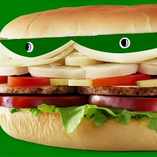 Prompt: promotional shot of the new frog sandwich from subway,