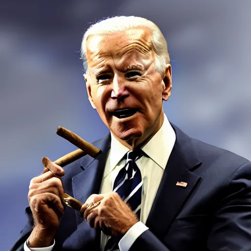 Prompt: a photo of joe biden with a cigar on his mouth