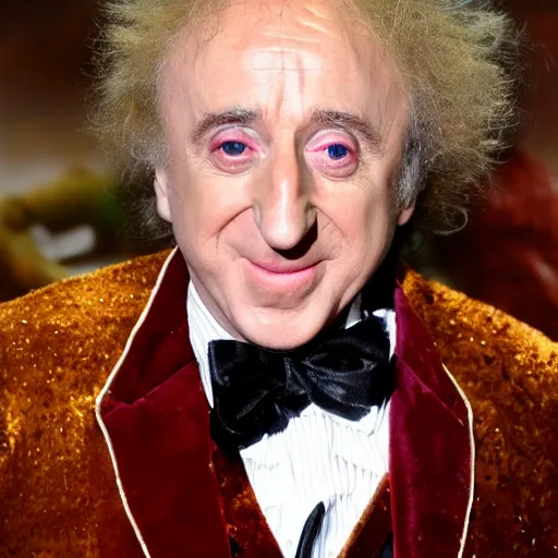 Prompt: gene wilder covered in chocolate, dripping, oozing, glossy