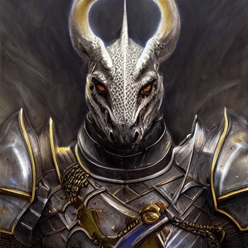 Image similar to dragon animal as a realistic fantasy knight, closeup portrait art by donato giancola and greg rutkowski, digital art, trending on artstation, symmetry!!