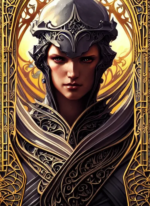 Image similar to Muscular and powerful medieval knight portrait, art nouveau, fantasy, intricate flower designs, elegant, highly detailed, sharp focus, art by Artgerm and Greg Rutkowski and WLOP