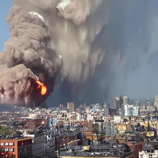 Prompt: gigantic explosion in city