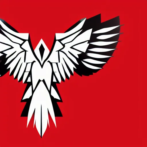 Image similar to geometric white eagle, flying above an open black book, icon, red background, vector, simple logo, cgsociety, artstation