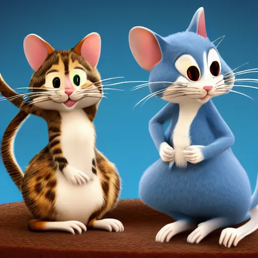 Image similar to tom and jerry as a real cat and mouse, very very realistic, 4 k, detailed