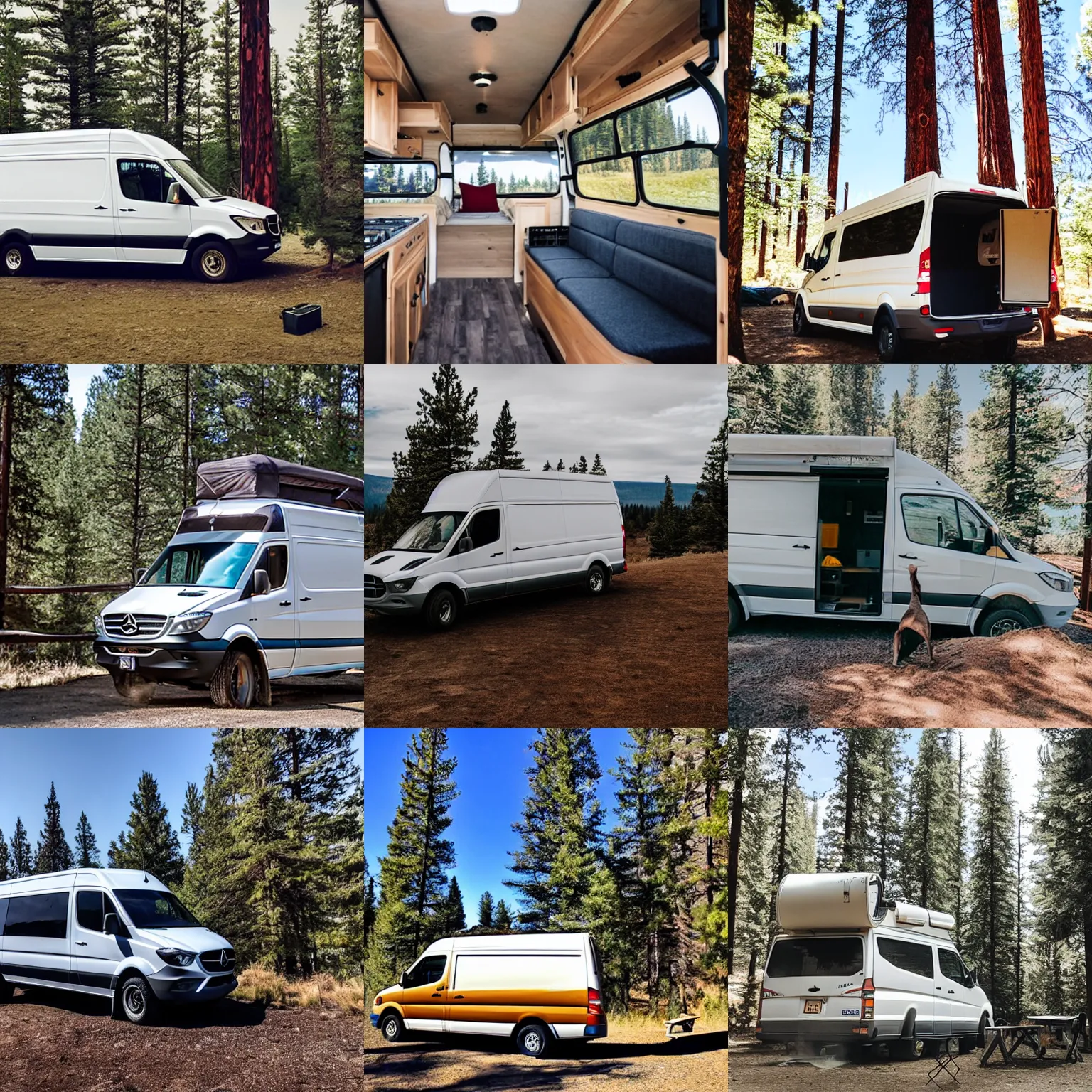 Prompt: a sprinter van camping in central Oregon