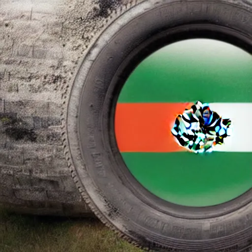 Image similar to a tire with the Mexican flag printed on it, National Geographic photo, coherent like Dall-E 2