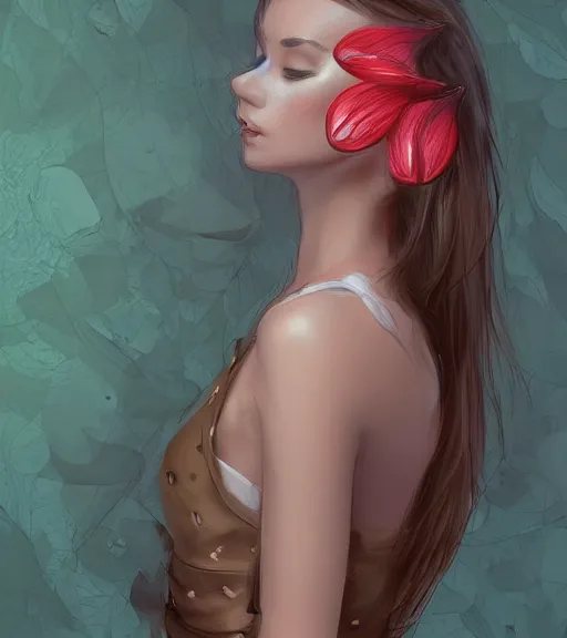 Prompt: charming beautiful woman wearing clothes from rafflesia flower. realism art, high detailed, fine art, trending on artstation, smooth draw, perfect lightning, sharp focus.