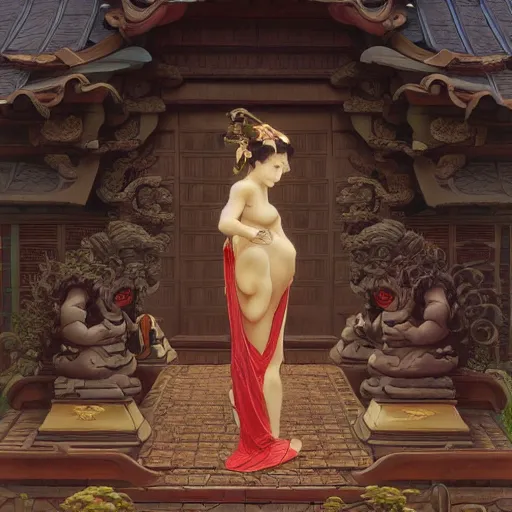 Image similar to painting of a yokai temple, intricate, elegant, highly detailed, digital painting, artstation, concept art, smooth, sharp focus, illustration, art by artgerm and greg rutkowski and alphonse mucha and william - adolphe bouguereau