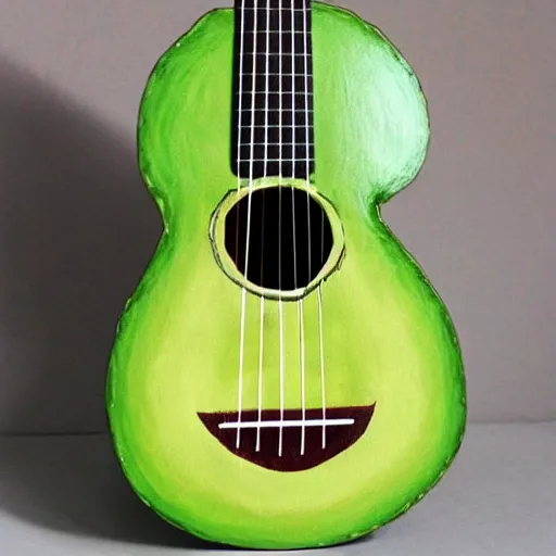 Prompt: avocado ukulele painted by mati klarwien