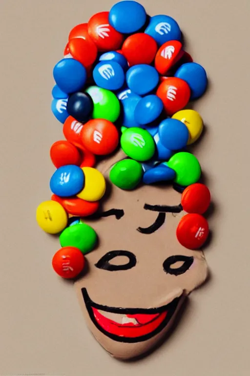 Image similar to eminim as a literal m & m, an m & m candy with the face of the rapper eminiem