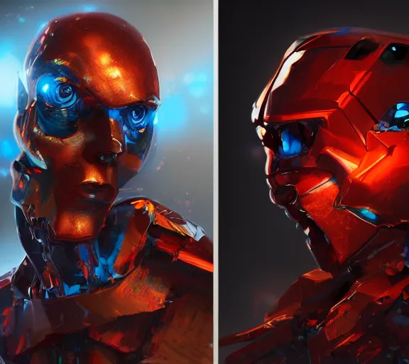 Image similar to two Artificial Intelligence fighting for creating the most impressive art, digital art, trending on artstation