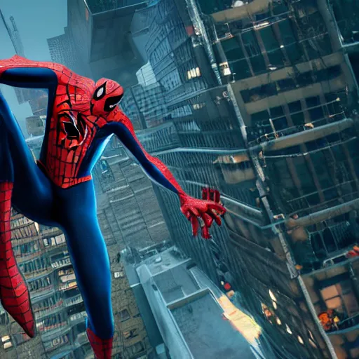 Image similar to a zombie spider - man jumping over buildings, 8 k, shallow depth of field, 8 k, ultra high detail, concept art,