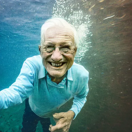 Image similar to a smiling old man hidden under water