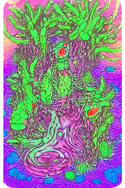 Image similar to creature sushi roots cactus elemental flush of force nature micro world fluo light deepdream