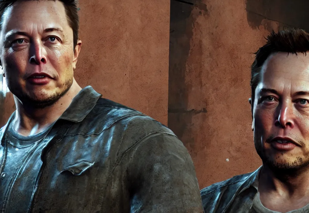 Image similar to elon musk in the last of us, elon musk in the video game in the last of us, gameplay screenshot, close up, 3 d rendering. unreal engine. amazing likeness. very detailed.