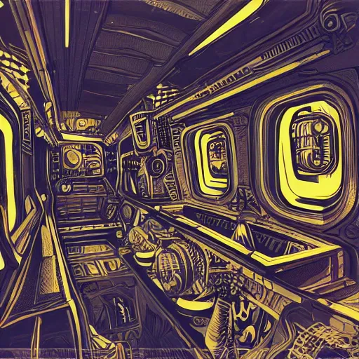 Image similar to intricate mechanical interior of a 1 9 7 0 s spaceship, victorian goth, retro, trending on art station, 4 k wallpaper