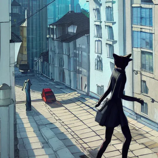 Image similar to cat sfinx walking on city, very detailed fine art, concept art, trend of artistation and devianart, style of ilia kuvshinov