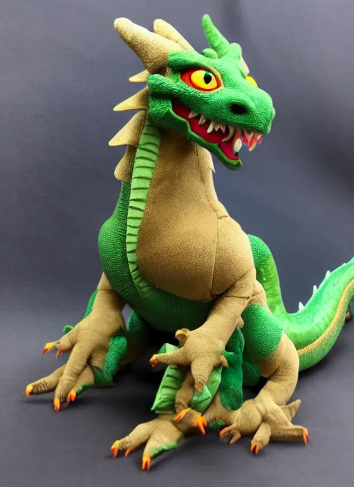 Image similar to a dragon plush. beautifully made, detailed, cute, soft. high quality, studio lighting, product image