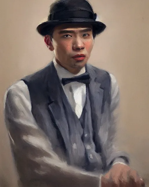 Prompt: an excellent painted portrait of an american gangster from the 20s in new york by Peter Xiao and Yanjun Cheng, Stanley Artgerm Lau, 4K resolution, trending on artstation, masterpiece